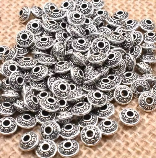 Vintage Silvery Spacer Beads - approx 7mm - 100 pcs