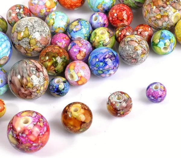 Colorful Heart Shape Splatter Design Acrylic Beads - 15mm or 21mm